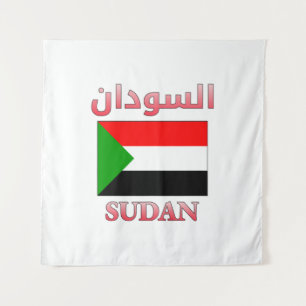 Sudan-Flagge السودان Arabic & English WordArt Wandteppich