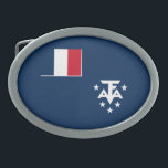 Südantarktische Landschaften in Frankreich Ovale Gürtelschnalle<br><div class="desc">Patriotische Fahne französischer Südländer und Antarktis.</div>