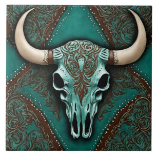 Südbrauner Aquamariner Western Country Bull Skull Fliese
