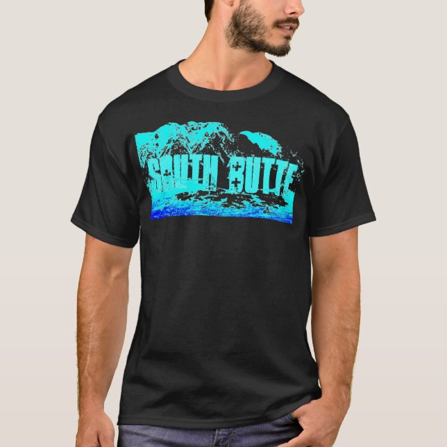 Südbutte-Blau auf blauem T-Shirt (Vorderseite)