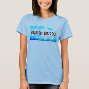 Südbutte-Blau auf dem Shirt der blauen Frau