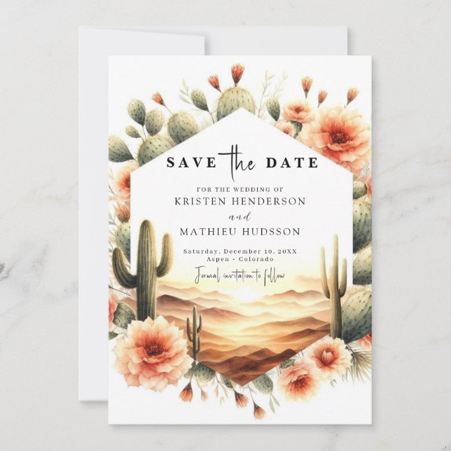 Süddruckfähige Kaktus Hochzeit Save The Date (Vorderseite)