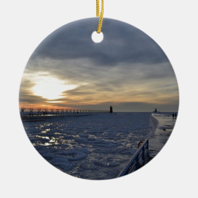 Südhafen-Leuchtturm-Sonnenuntergang Keramikornament (Vorne)