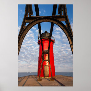 Südhafen, Michigan-Leuchtturm und Brücken-Druck Poster