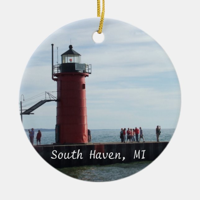Südhafen-Michigan-Leuchtturm-Verzierung Keramik Ornament (Vorne)