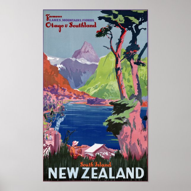 Südinsel Neuseeland Vintage Poster restauriert (Vorne)