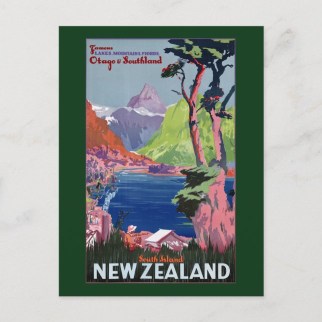 Südinsel Neuseeland Vintage Poster restauriert Postkarte (Vorderseite)