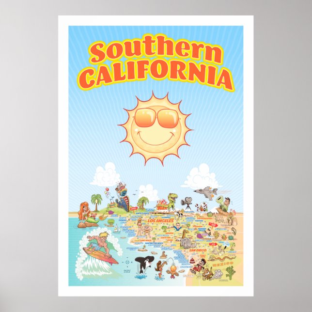 Südkaliforniens Cartoon Map Poster (Vorne)