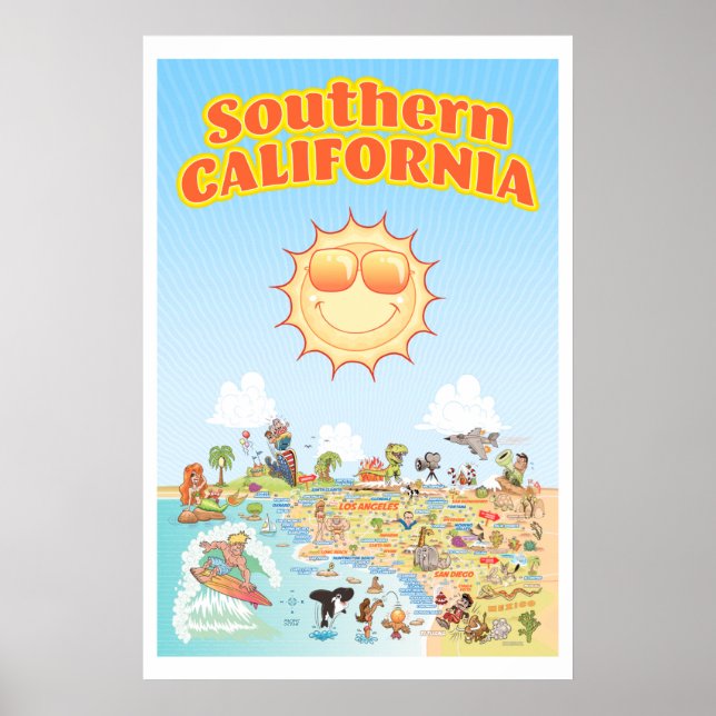 Südkaliforniens Cartoon Map Poster (Vorne)