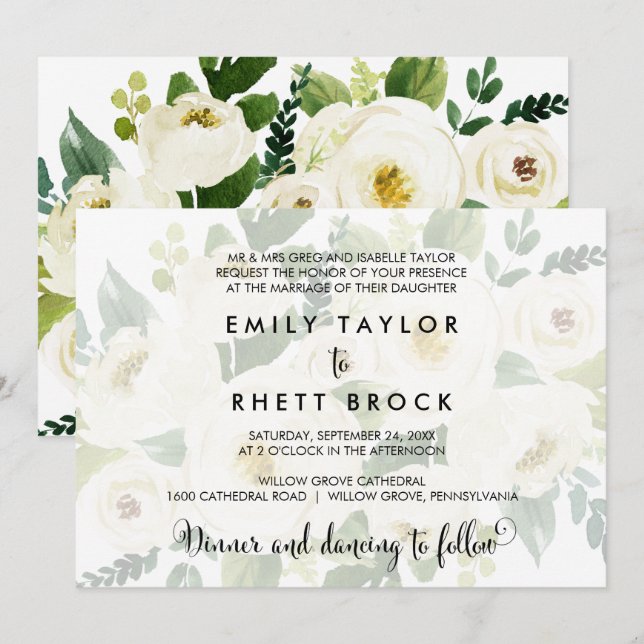 Südkalligrafie | Faded Floral Formal Wedding Einladung (Vorne/Hinten)