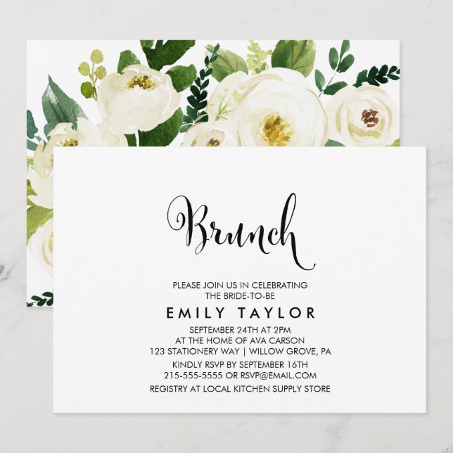 Südkalligrafie | Floral Back Brunch Einladung (Vorne/Hinten)
