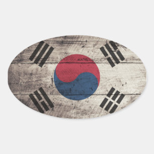 Südkorea-Fahne aus alten Holz Ovaler Aufkleber
