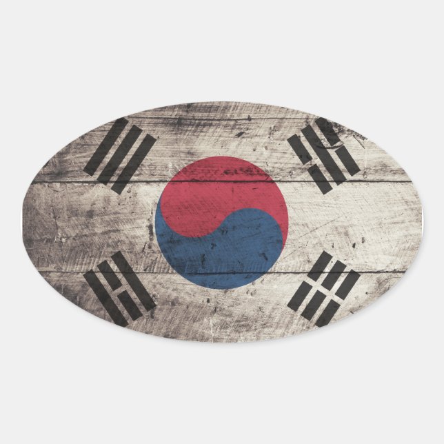 Südkorea-Fahne aus alten Holz Ovaler Aufkleber (Vorderseite)
