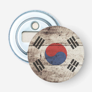 Südkorea-Flagge auf altem hölzernem Korn Flaschenöffner