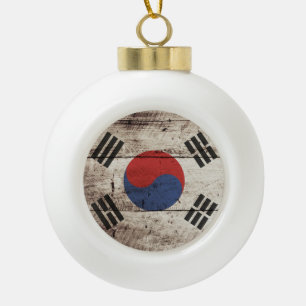 Südkorea-Flagge auf altem Holzmaserung Keramik Kugel-Ornament
