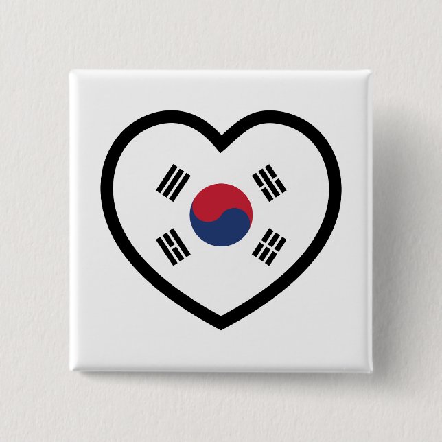 Südkorea-Flagge Herz Button (Vorderseite)