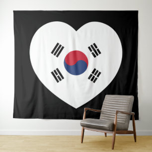 Südkorea-Flagge Herz Wandteppich