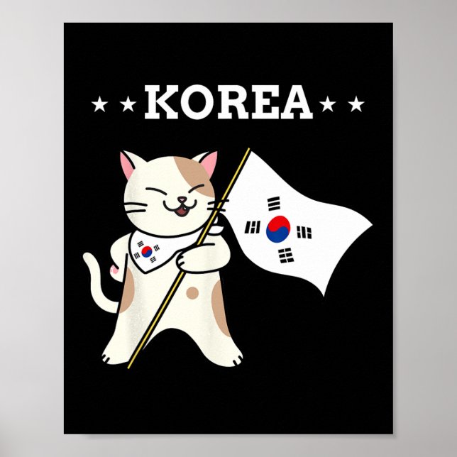 Südkorea - Flagge und Katze Poster (Vorne)