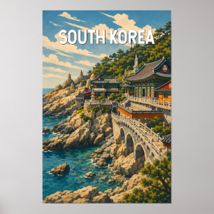 Südkorea Illustration Reise Kunst Vintage Poster