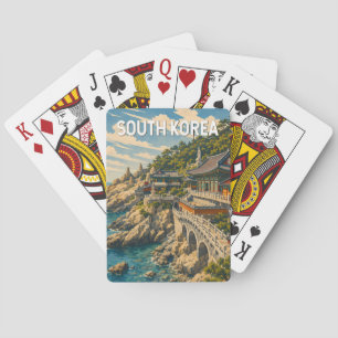 Südkorea Illustration Reise Kunst Vintage Spielkarten