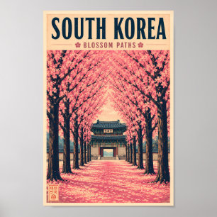 Südkorea-Kirschblüten-Illustration Reise Kunst Poster