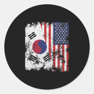 Südkorea - USA-Flagge - Halb Amerika Runder Aufkleber