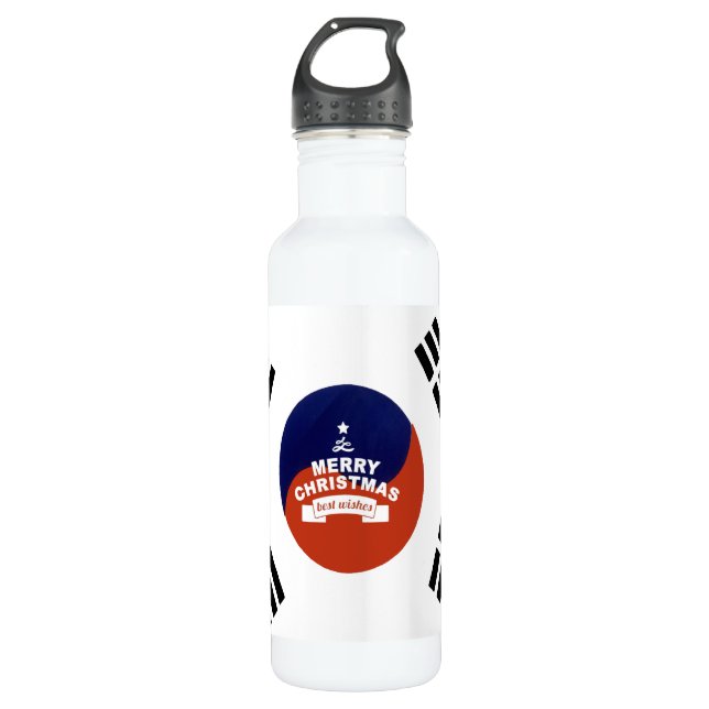 Südkorea Weihnachten im Flaggenstaat: Frohe Weihna Edelstahlflasche (Vorderseite)