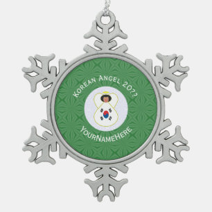 Südkoreanische Engel-Weihnachtsflagge personalisie Schneeflocken Zinn-Ornament