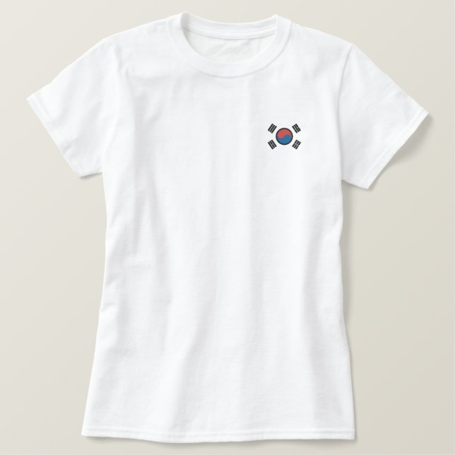 Südkoreanische Flagge Besticktes T-Shirt (Design vorne)