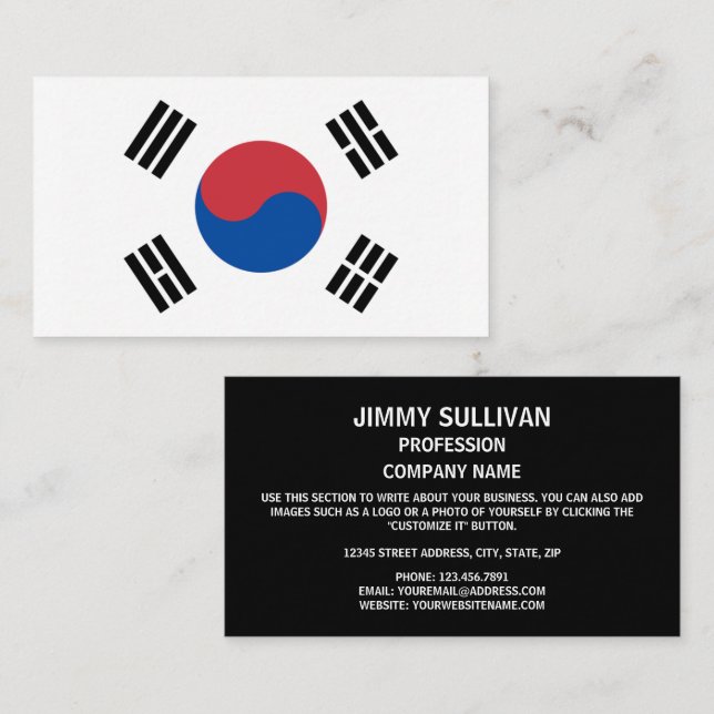 Südkoreanische Flagge, Flagge Südkoreas Visitenkarte (Vorne/Hinten)