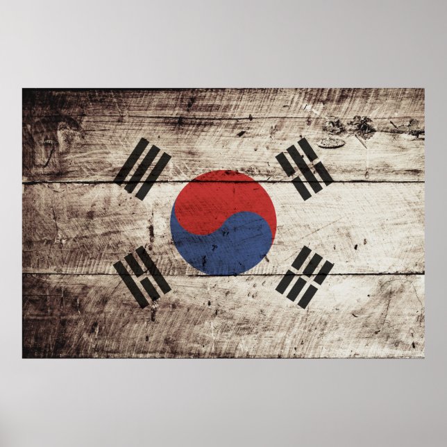 Südkoreanische Flagge für alten Holzkorn Poster (Vorne)