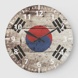 Südkoreanische Flagge für altes Holzkörnchen Große Wanduhr