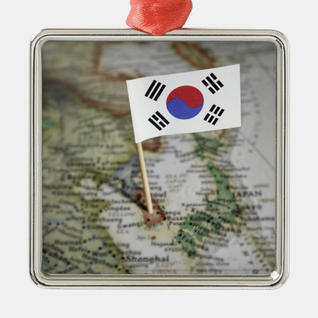 Südkoreanische Flagge in der Karte Ornament Aus Metall (Vorne)