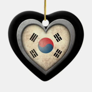 Südkoreanische Herz-Flagge mit Metalleffekt Keramikornament