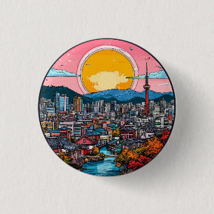Südkoreanische lebendige urbane Skyline Button