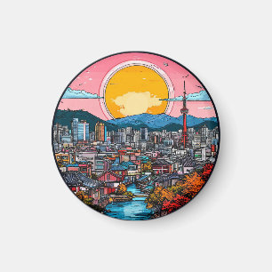 Südkoreanische lebendige urbane Skyline Magnet