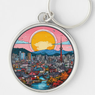 Südkoreanische lebendige urbane Skyline Schlüsselanhänger