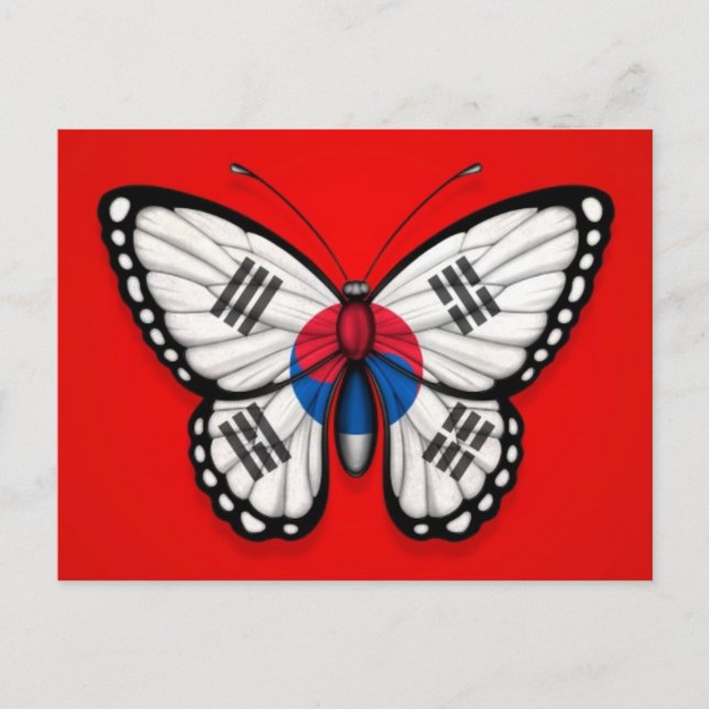 Südkoreanische Schmetterlingsflagge in Rot Postkarte (Vorderseite)