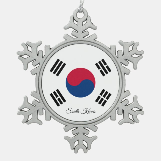 Südkoreanische Schneeflocke, koreanische Flagge Schneeflocken Zinn-Ornament (Vorderseite)