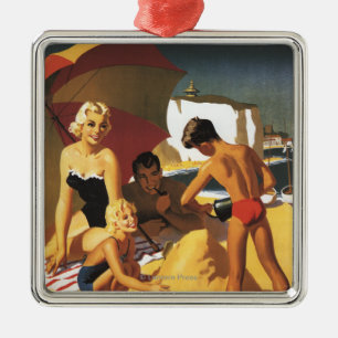 Südliche britische Eisenbahn-Familie auf Strand Silbernes Ornament