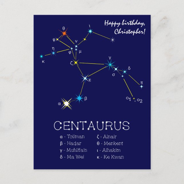 Südliche Hemisphäre Sternbild Centaurus Postkarte (Vorderseite)