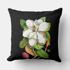 Südliche Magnolie auf schwarzem Innenkissen Kissen