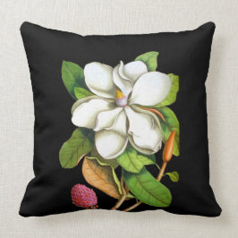 Südliche Magnolie auf schwarzem Innenkissen Kissen