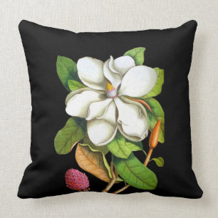 Südliche Magnolie auf schwarzem Innenkissen Kissen