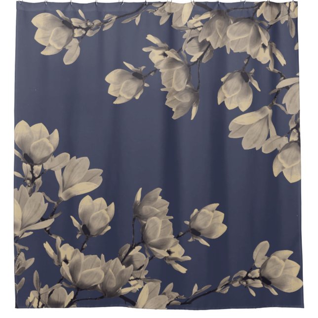 Südliche Magnolien u. Mitternachtsblau Duschvorhang (Vorderseite)