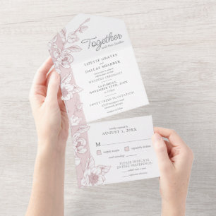 Südliche Magnolienblüten-Hochzeit in Rosa All In One Einladung