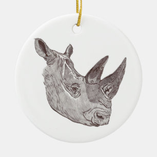 Südliche weißes Nashorn-runde Weihnachtsverzierung Keramikornament