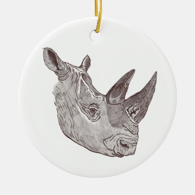 Südliche weißes Nashorn-runde Weihnachtsverzierung Keramikornament (Vorne)