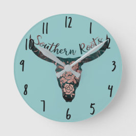 Südliche Wurzeln Land Longhorn Rosa & Grün Runde Wanduhr