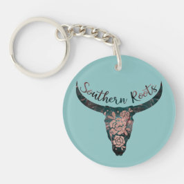 Südliche Wurzeln Land Longhorn Rosa & Grün Schlüsselanhänger